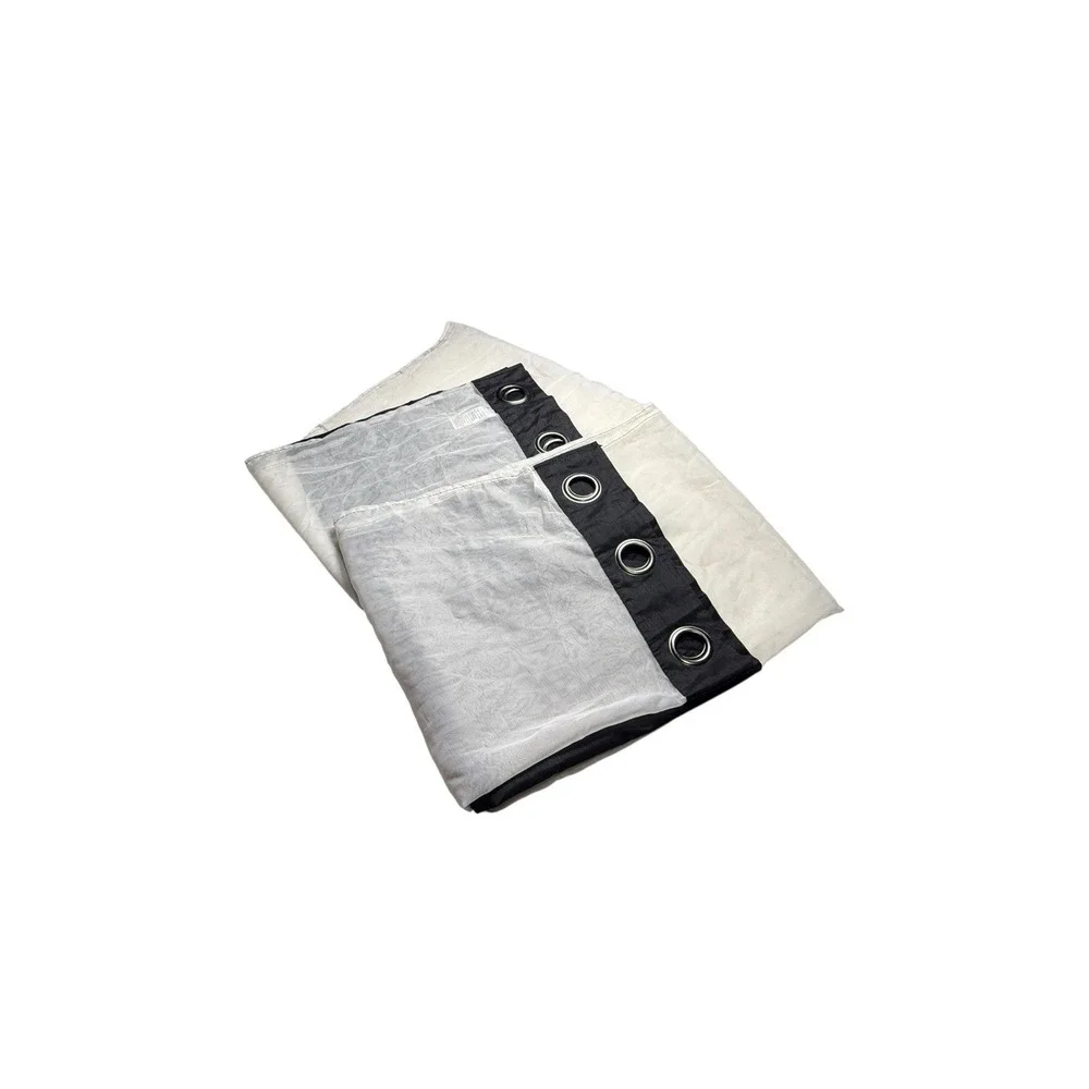 Pair Duck River Black White Border Curtains Panels 82 Long Sheer Faux Silk 2